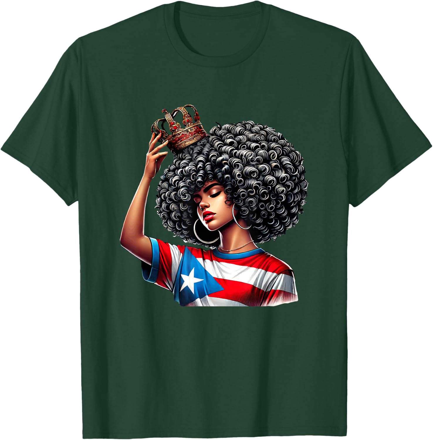 Afro Boricua Queen Puerto Rican Princess Flag Crown Latina T-Shirt - T-Shirt | Forest