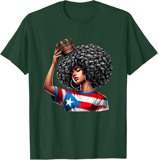 Afro Boricua Queen Puerto Rican Princess Flag Crown Latina T-Shirt - T-Shirt | Forest