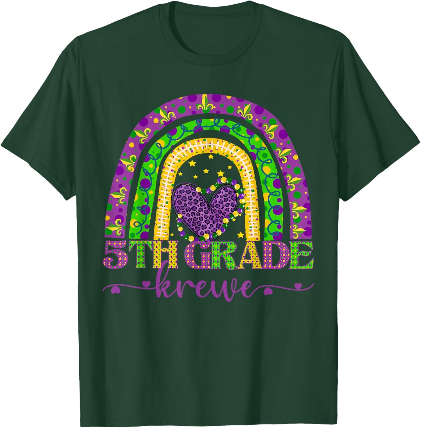 Mardi Gras Teacher 5th Grade Krewe Rainbow Leopard Carnival T-Shirt - T-Shirt | Forest