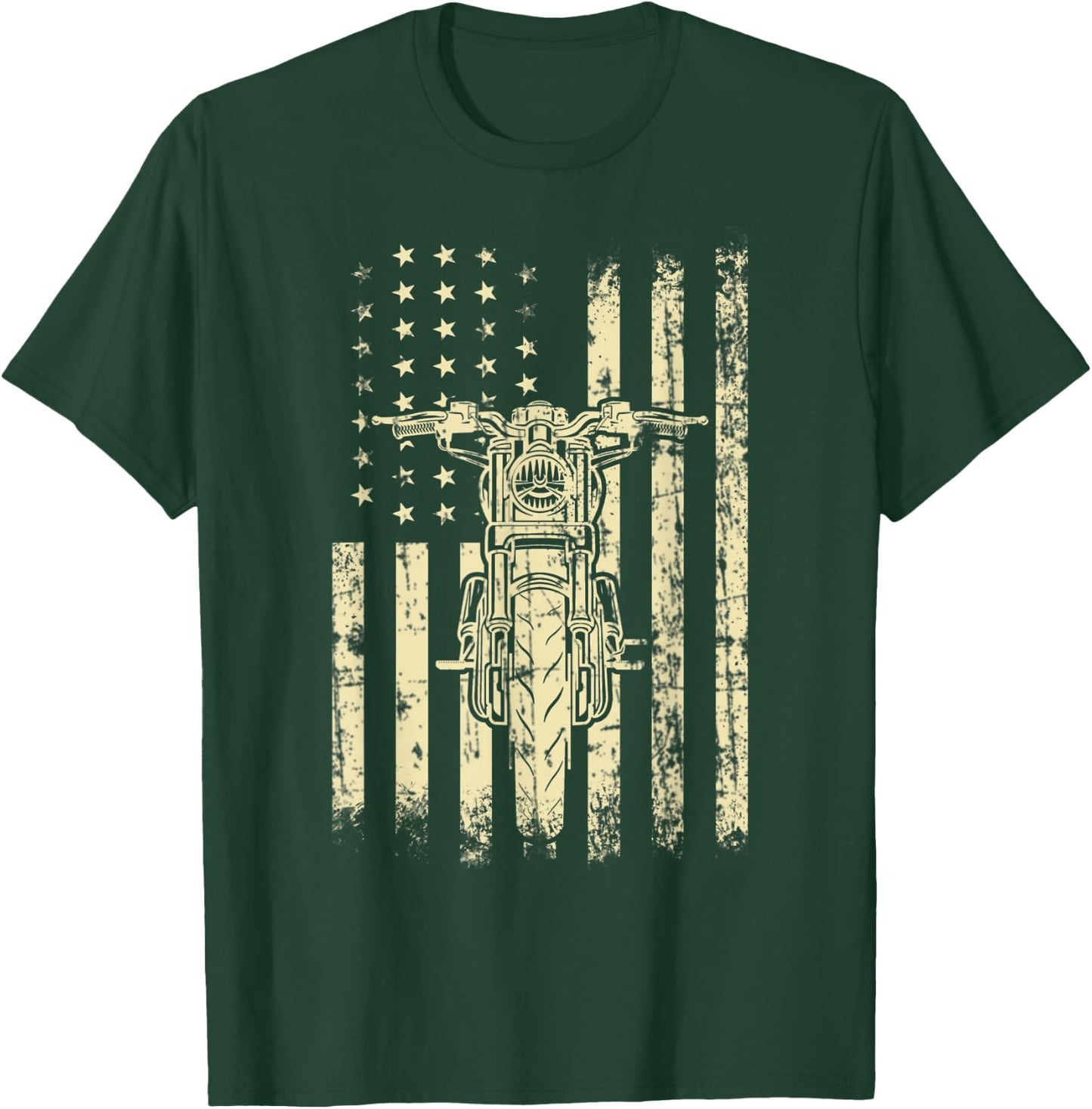 Vintage American Motorcycle American Flag Cool Biker Gift Women Kids Men T-Shirt - T-Shirt | Forest