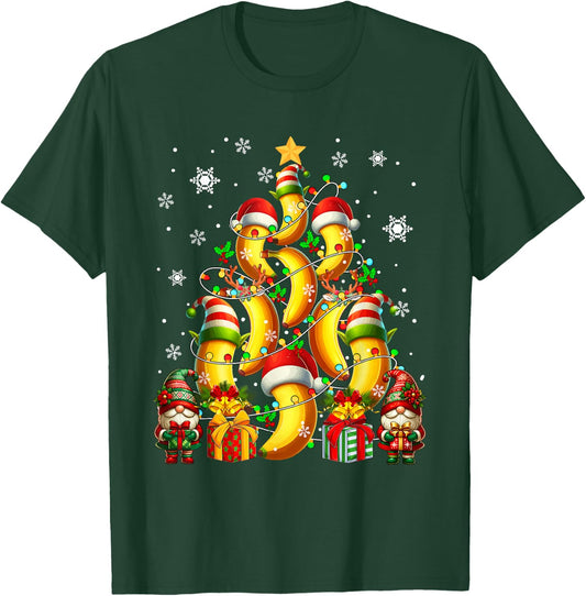 Santa Reindeer Elf Banana As Christmas Tree Vegan Fruits T-Shirt - T-Shirt | Forest