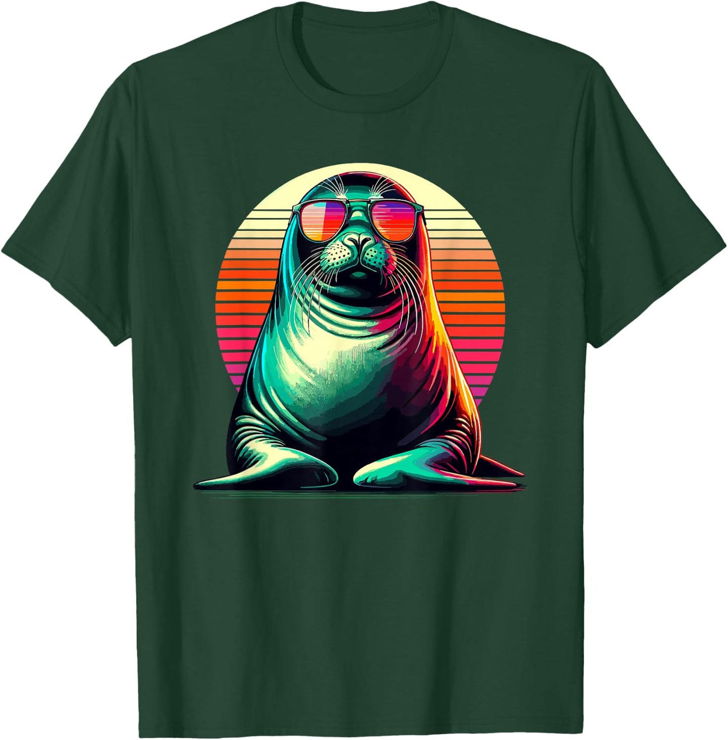 Retro Sunset Hawaiian Monk Seal Sunglasses T-Shirt - T-Shirt | Forest