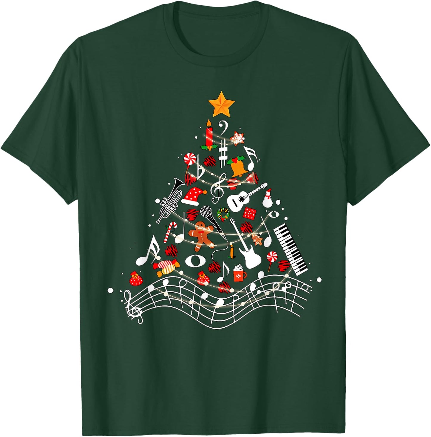 Music Notes Christmas Tree Musical Teacher Music Xmas Tree Women Kids T-Shirt - T-Shirt | Forest