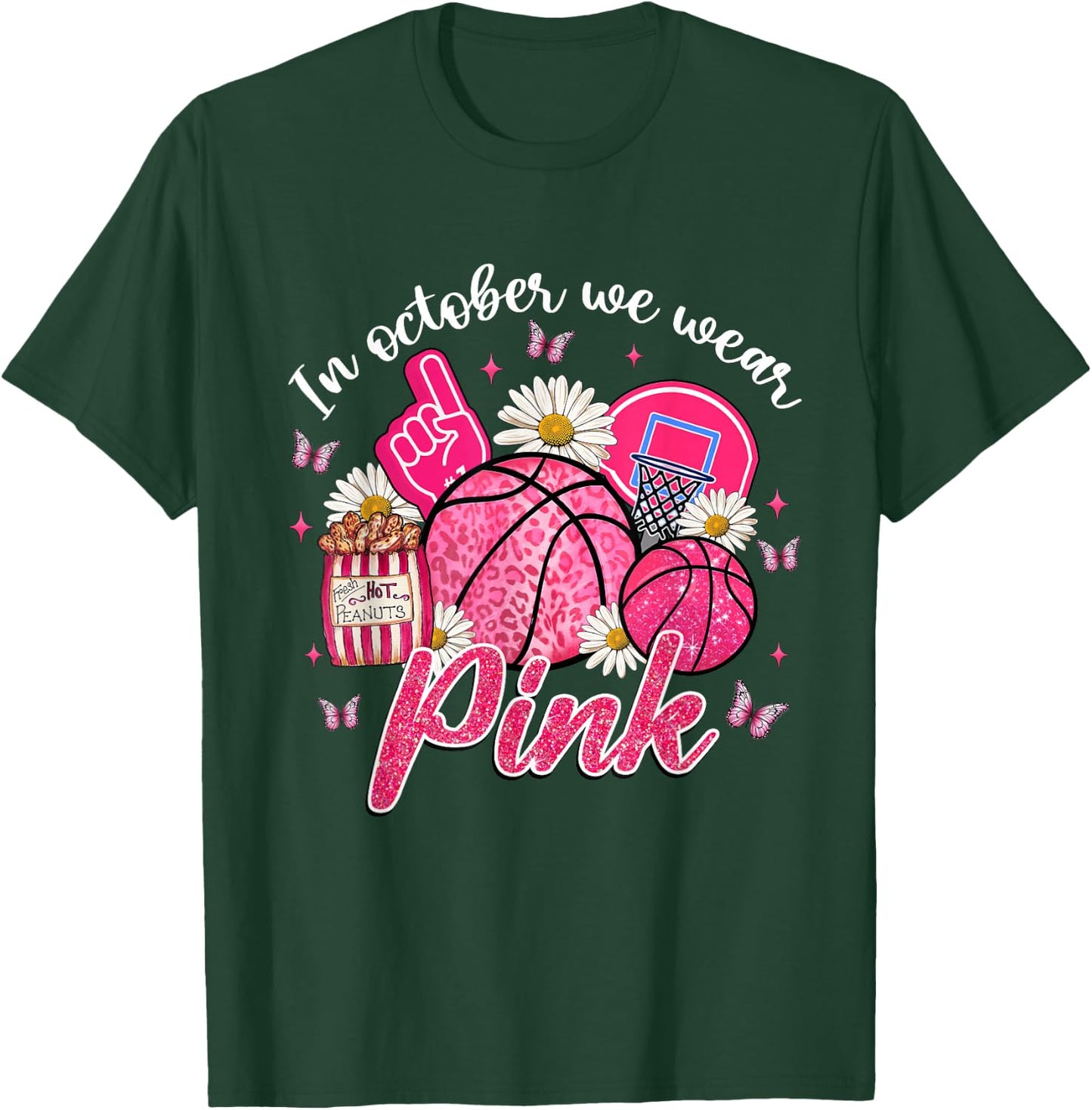 In October We Wear Pink Basketball Breast Cancer Awareness T-Shirt - T-Shirt | Forest