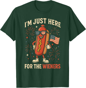 Vintage Hot Dog I'm Just Here For The Wieners 4TH of July T-Shirt - T-Shirt | Forest