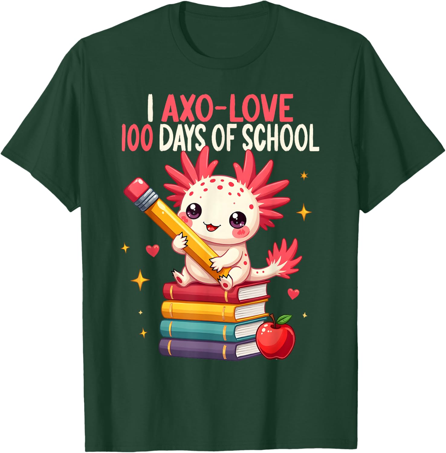 100 Days of School For Girls 100th Day Of School Axolotl T-Shirt - T-Shirt | Forest