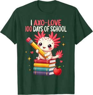 100 Days of School For Girls 100th Day Of School Axolotl T-Shirt - T-Shirt | Forest