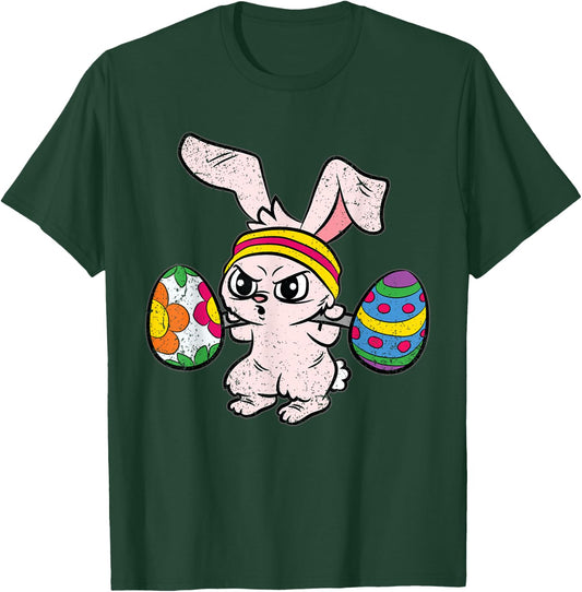 Bunny Weight Lifting Easter Cute Gym Workout Fitness Lover T-Shirt - T-Shirt | Forest