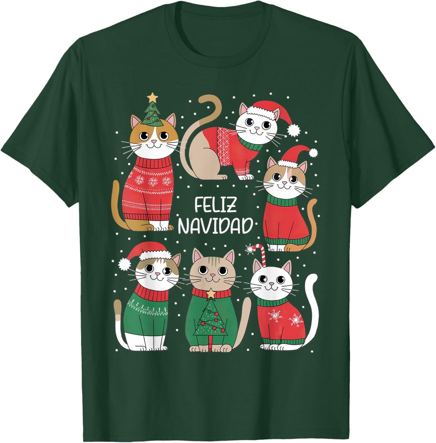 Feliz Navidad Spanish Cats Holiday Kittens , Black, S T-Shirt - T-Shirt | Forest