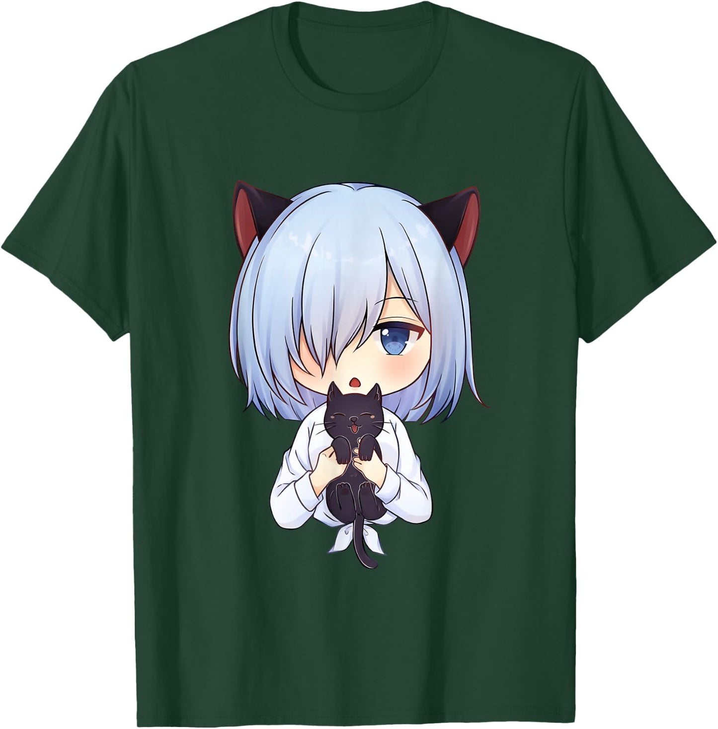 Kawaii Anime Neko Cat Girl Manga Otaku Lover , black T-Shirt - T-Shirt | Forest