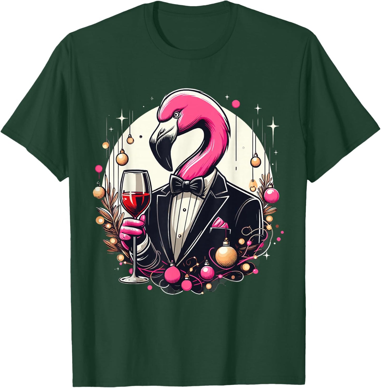 Pink Flamingo Wine Glasses With Tuxedo Costume Love Flamingo T-Shirt - T-Shirt | Forest