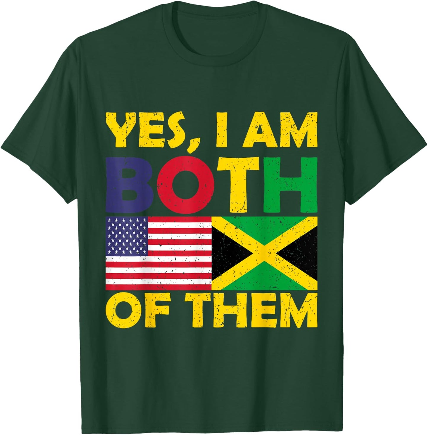 Yes I'm Both Of Them USA Flag And Jamaica Vintage Jamaican T-Shirt - T-Shirt | Forest