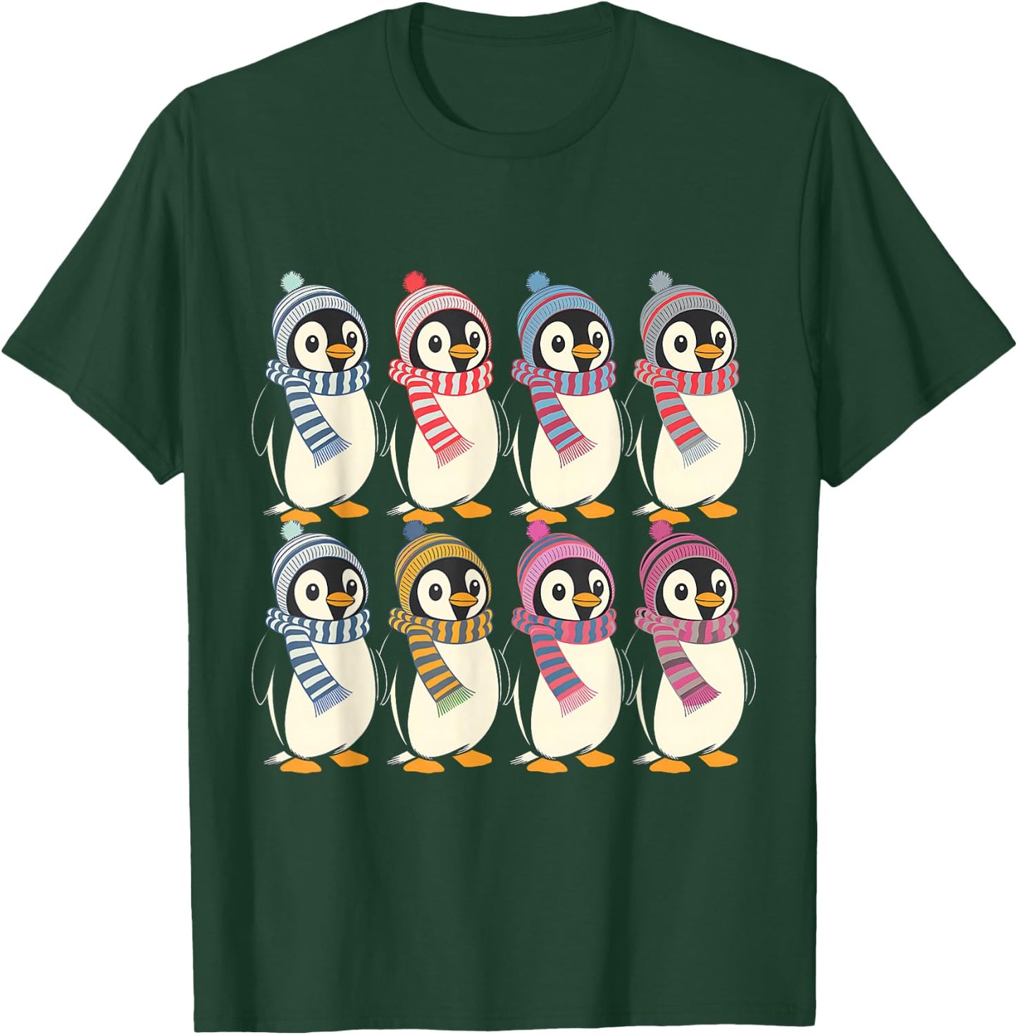 Arctic Penguins in Scarves and Hats Cute Design T-Shirt - T-Shirt | Forest