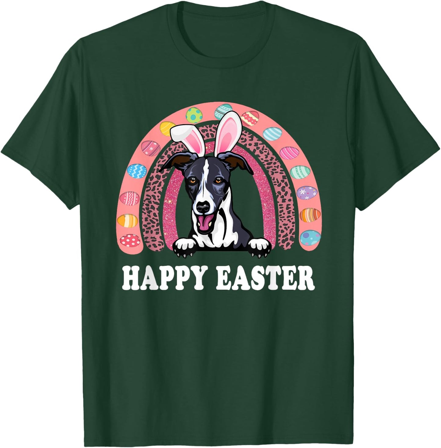 Whippet Dog Easter Bunny Eggs Hunting Boho Rainbow T-Shirt - T-Shirt | Forest