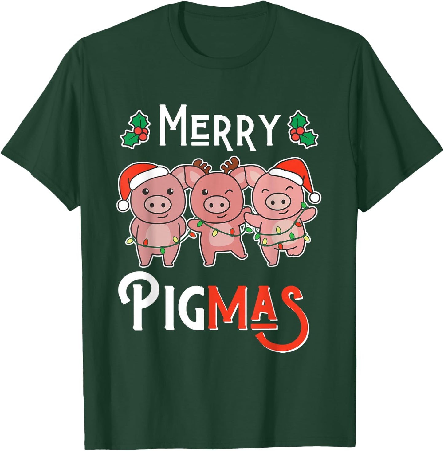 Merry Pigmas Pun Pig Christmas T-Shirt - T-Shirt | Forest