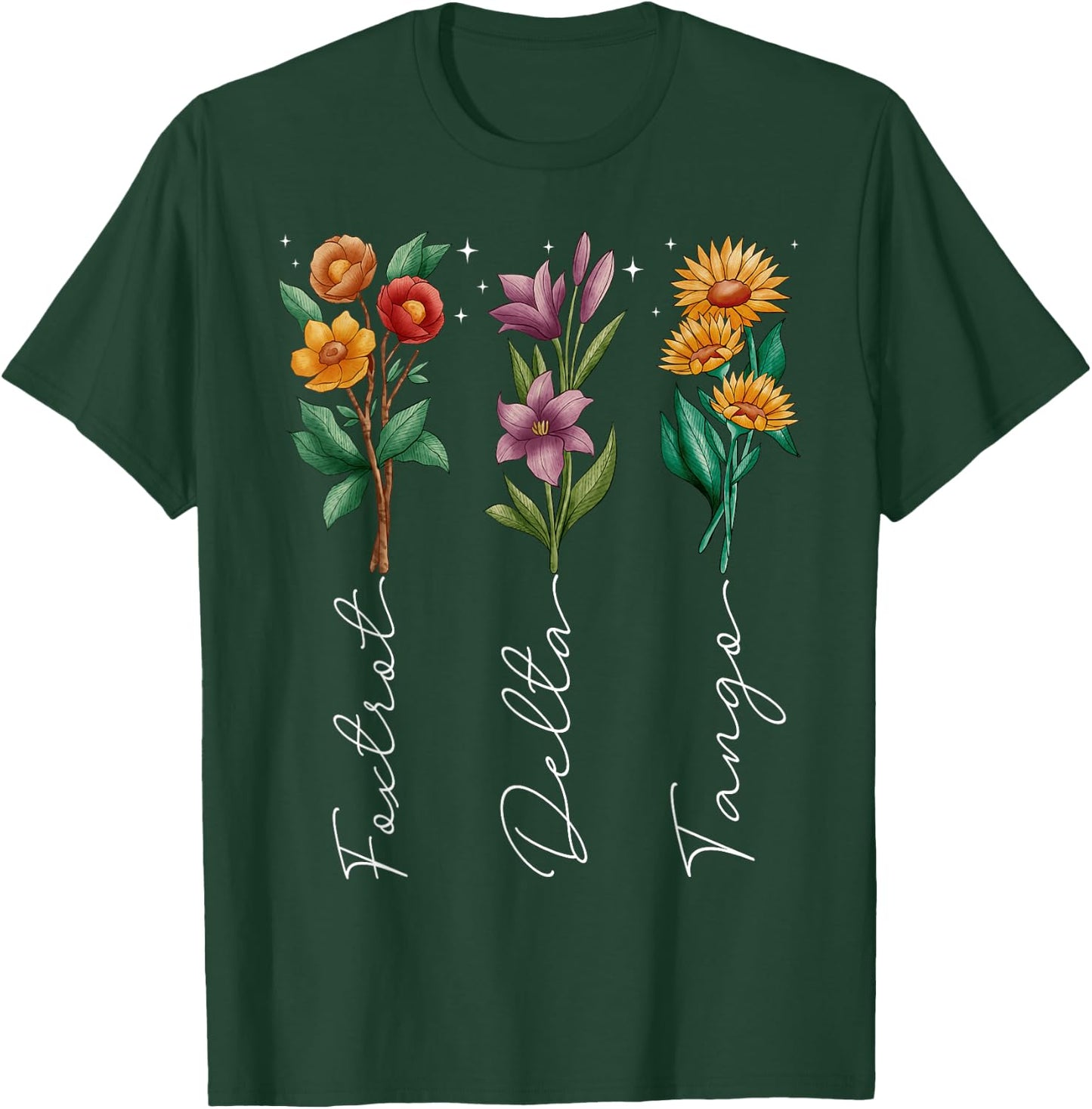 Retro Boho Funny Foxtrots Deltas Tangos Flower Men Women T-Shirt - T-Shirt | Forest
