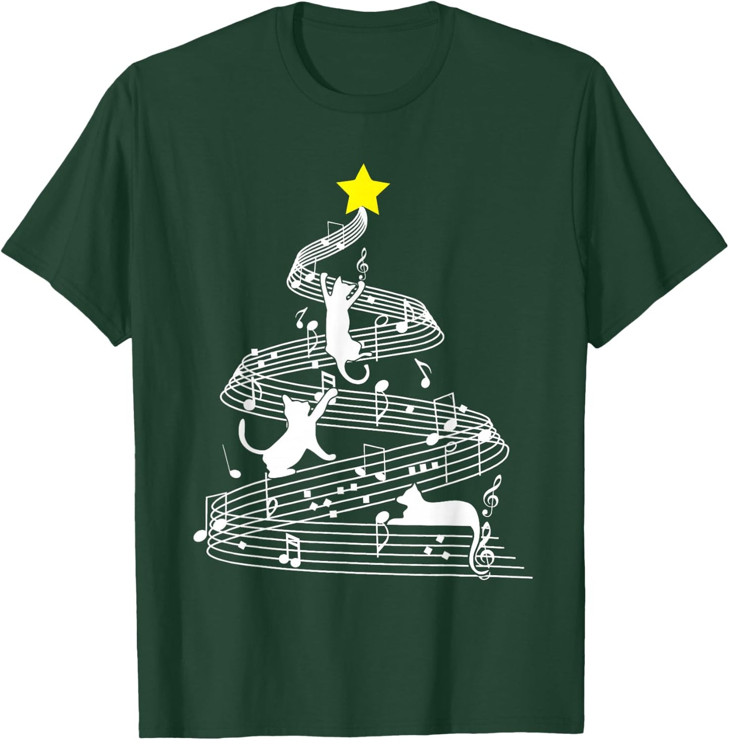 Cat Music Christmas Musician Feline Lover Xmas Pajamas T-Shirt - T-Shirt | Forest