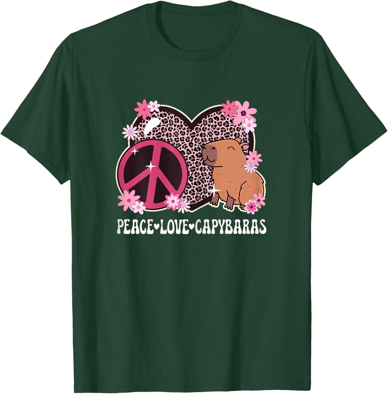 Peace Love Capybaras Leopard Print Women Cute Capybara Lover T-Shirt - T-Shirt | Forest