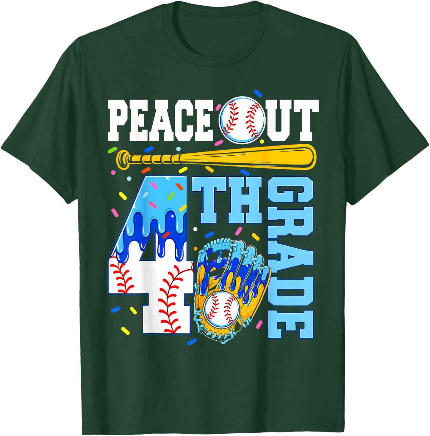 4th Grade Fourth Baseball Drip Graduation Last Day of School T-Shirt - T-Shirt | Forest