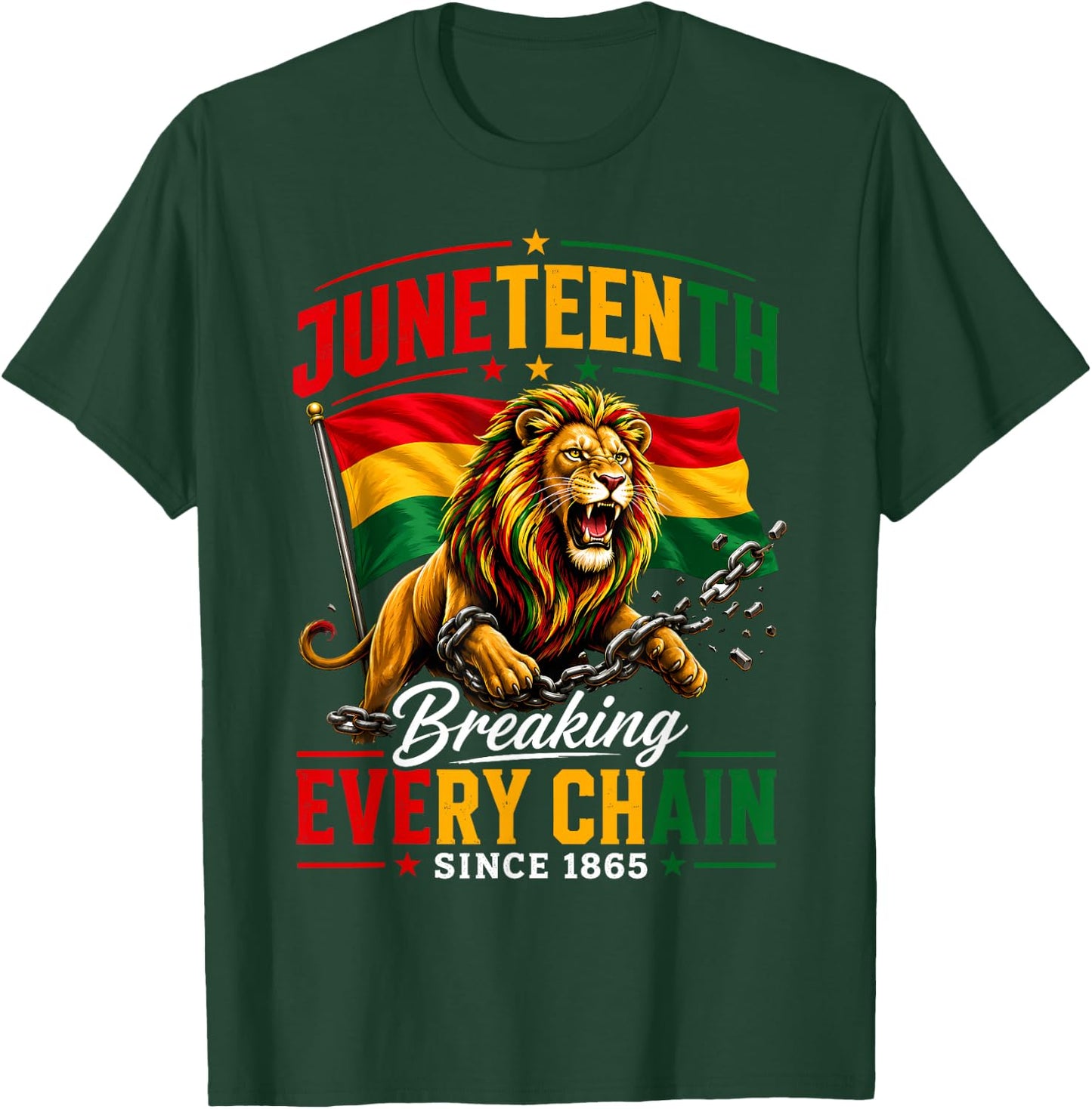 Men Juneteenth Shirt Lion Breaking Every Chain Since 1865 T-Shirt - T-Shirt | Forest