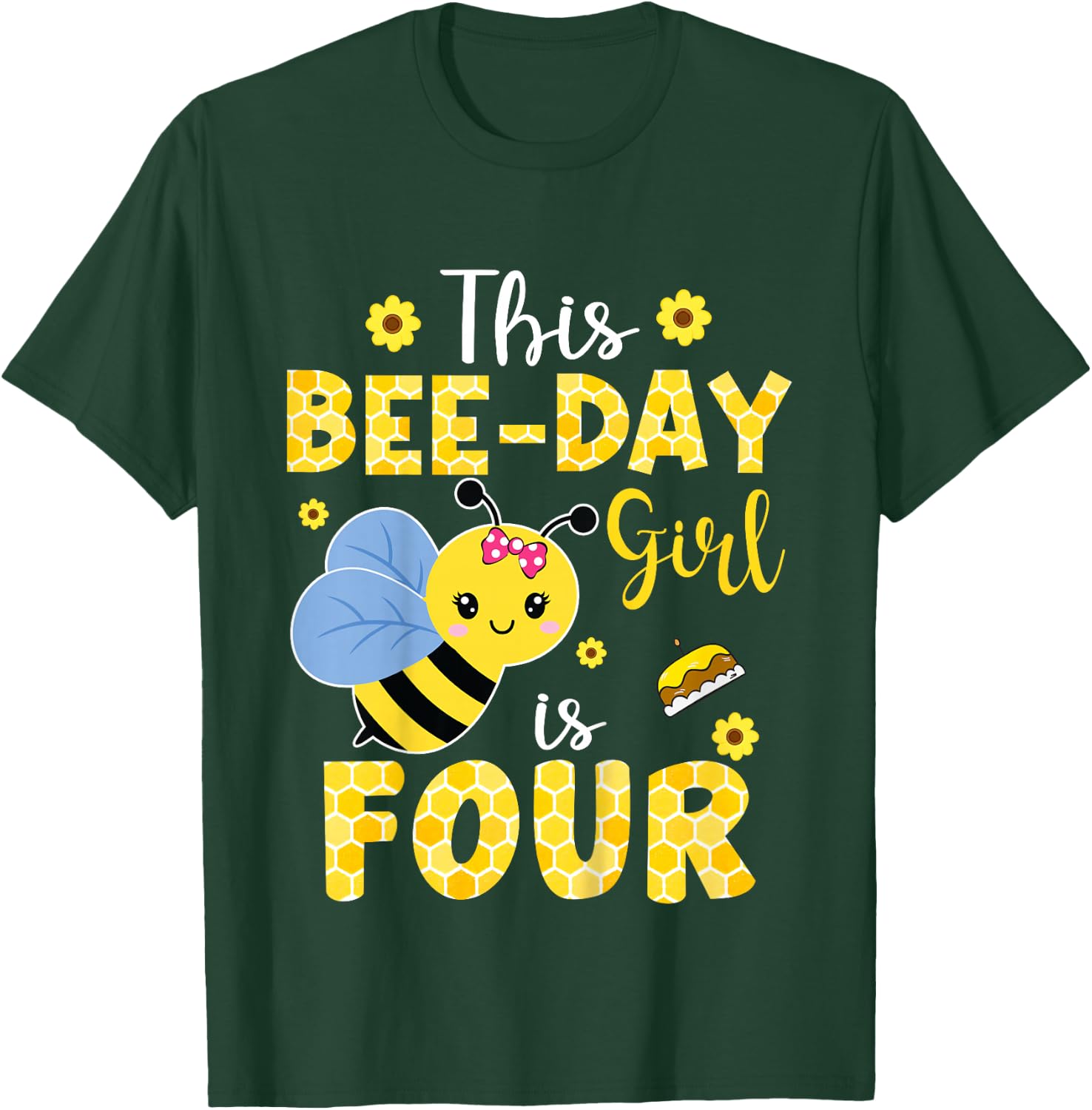 This Bee-Day Girl Is Four 4 Years Old 4th Birthday Kids T-Shirt - T-Shirt | Forest