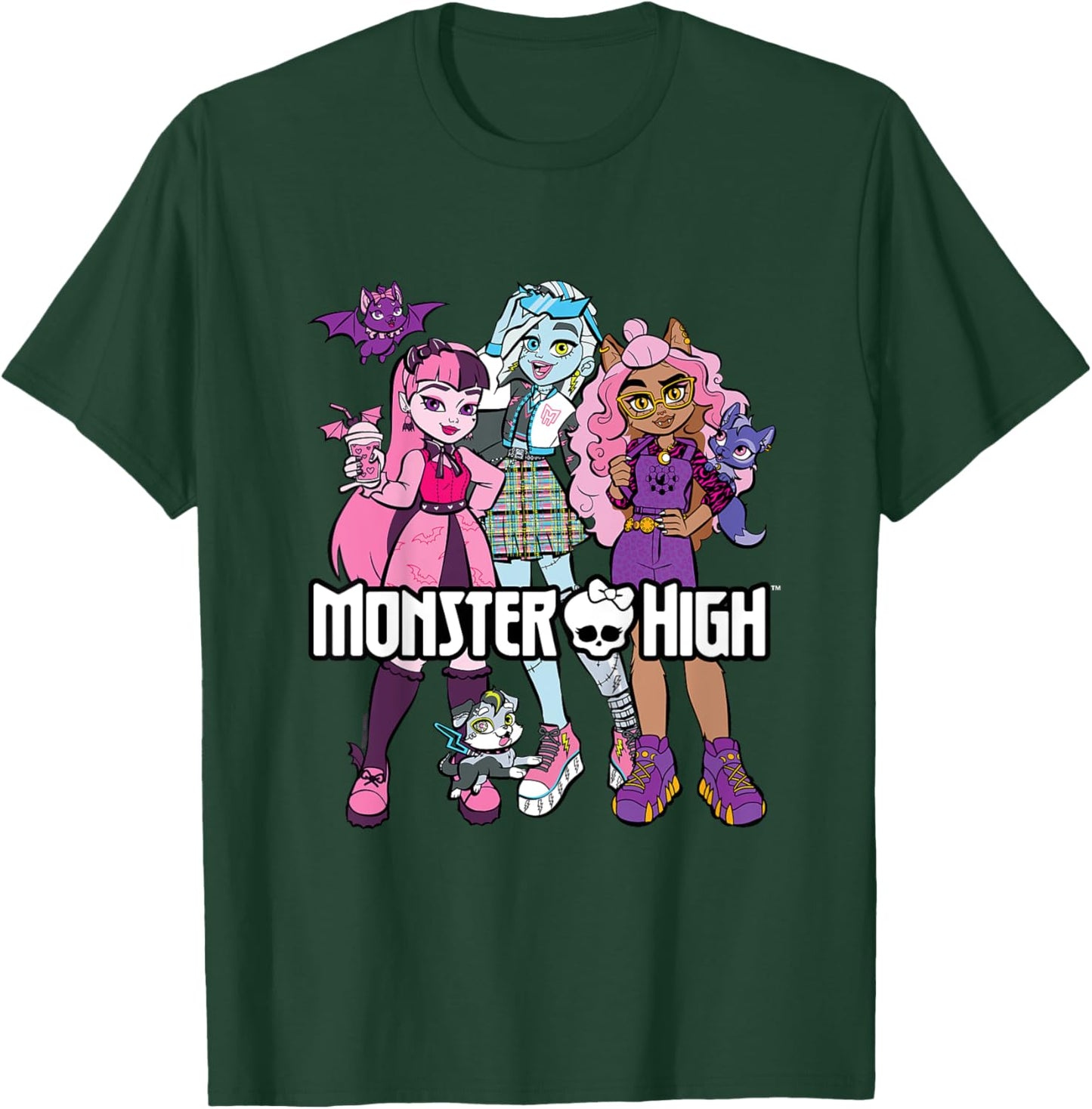 Kinder Monster High - Student - Gruppe mit Haustieren T-Shirt - T-Shirt | Forest