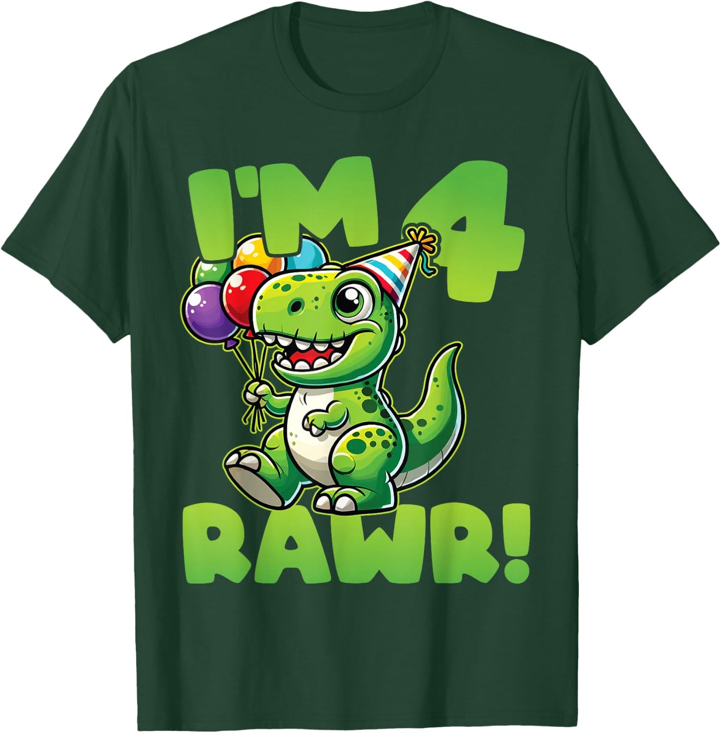 Dinosaur 4th Birthday I'm Four Rawr Cute T-Rex Party T-Shirt - T-Shirt | Forest