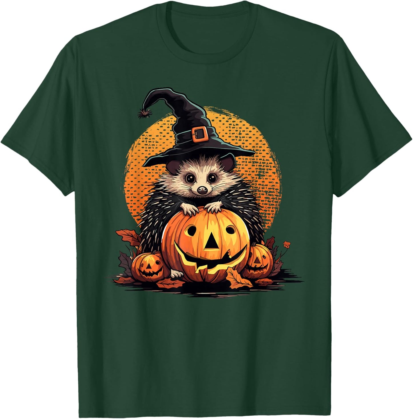 Hedgehog Halloween Pumpkin Funny Hedgehog Witch Graphic T-Shirt - T-Shirt | Forest