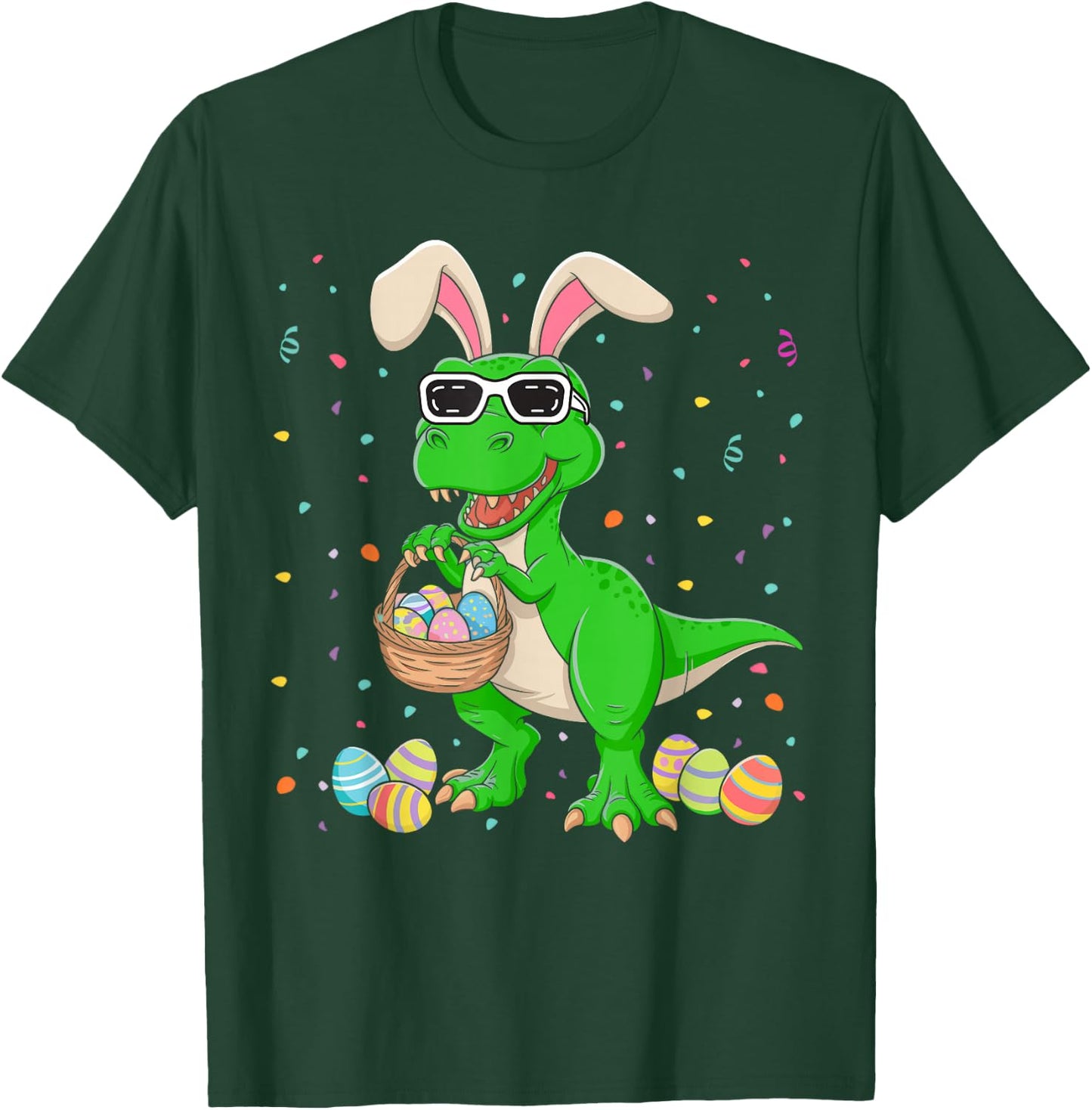 Easter T Rex Bunny Ears Dinosaur Eggs Easter Day Kids Boys T-Shirt - T-Shirt | Forest