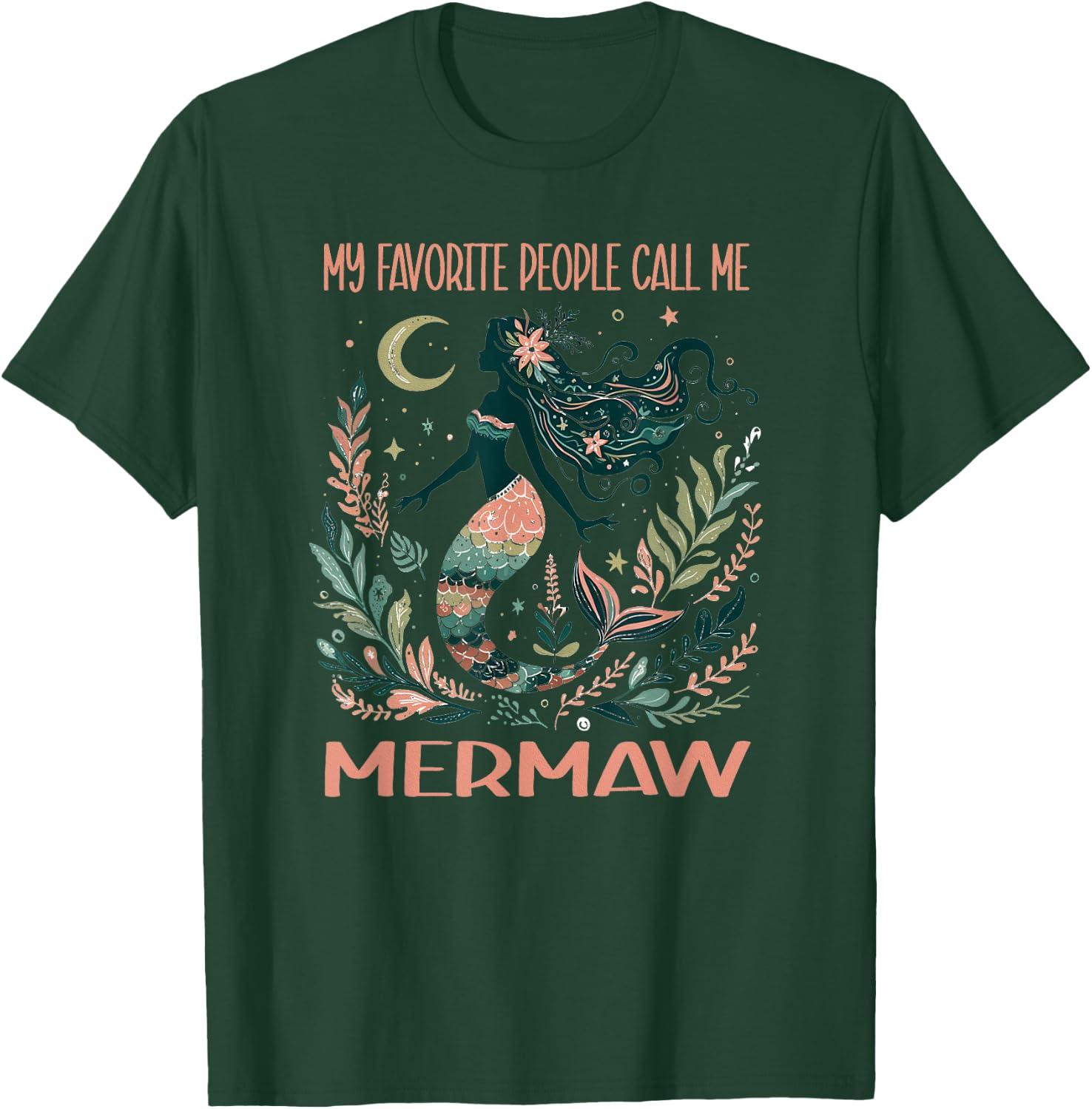 Mermaid Grandma My Favorite People Call Me Mermaw Retro T-Shirt - T-Shirt | Forest