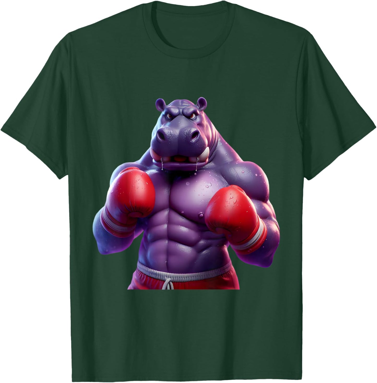 Boxing Hippo Hippopotamus Boxer Kickboxer MMA Fighter Combat T-Shirt - T-Shirt | Forest