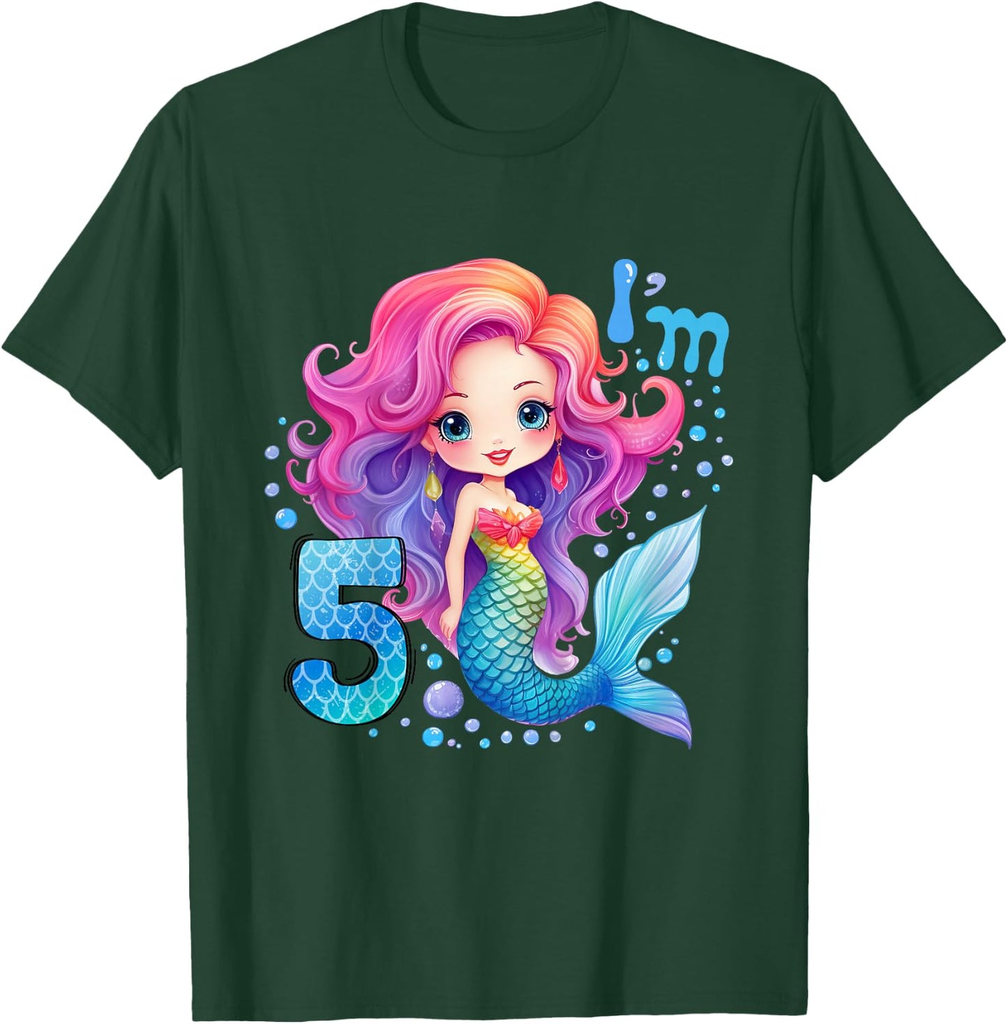 Kids 5 Year Old Girl 5th Birthday Outfit Gifts Girls Cute Mermaid T-Shirt - T-Shirt | Forest