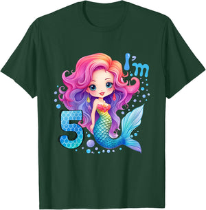 Kids 5 Year Old Girl 5th Birthday Outfit Gifts Girls Cute Mermaid T-Shirt - T-Shirt | Forest