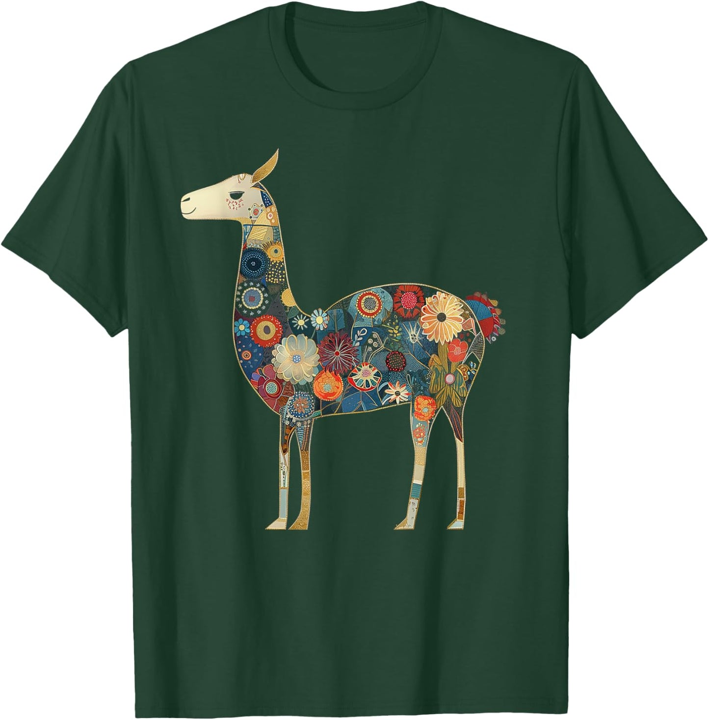 Llama Alpaca Floral Colorful Flowers Peru Peruvian Souvenir T-Shirt - T-Shirt | Forest