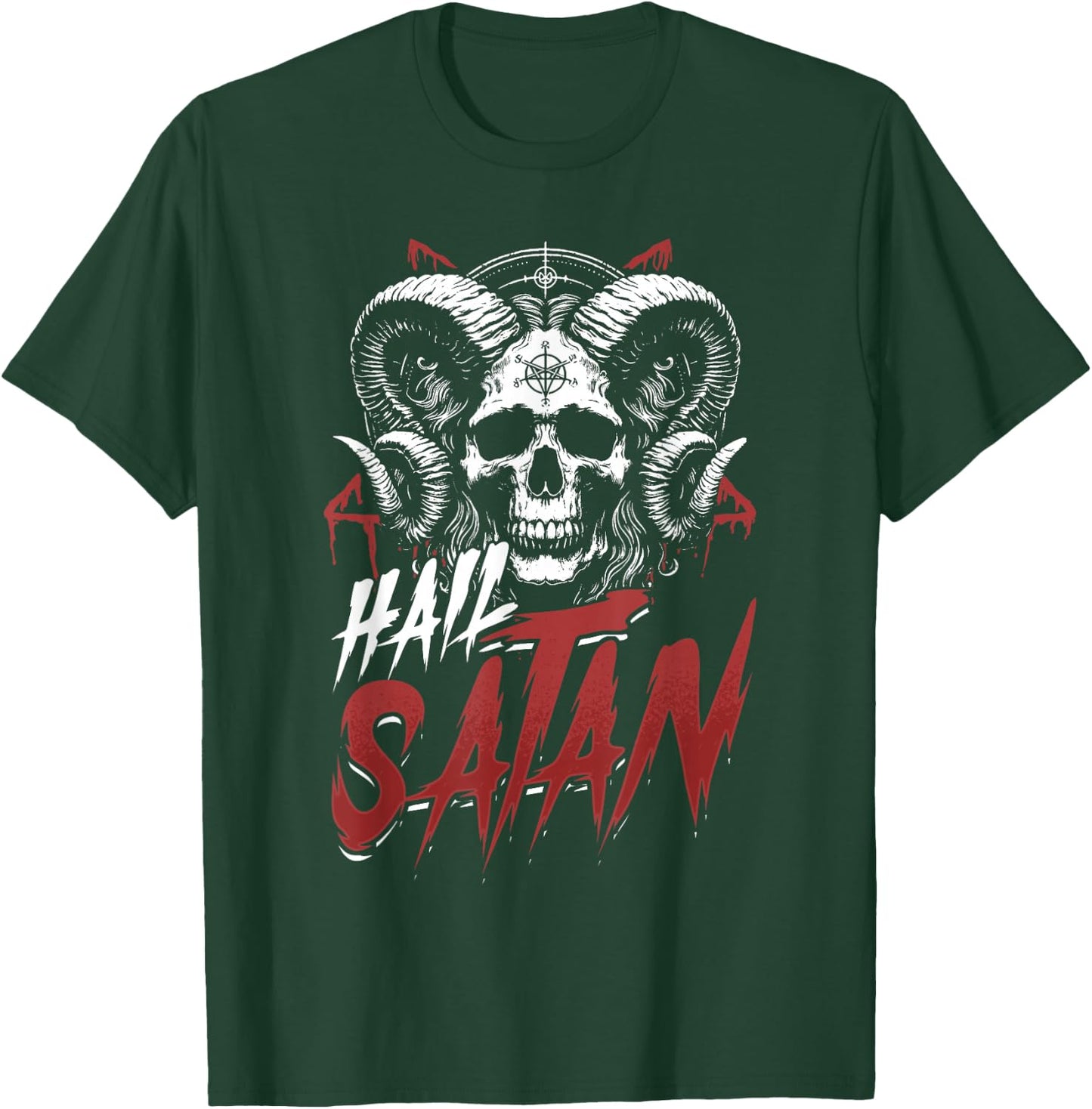 Hail Satan Skull Horns Occult Satanism Symbol T-Shirt - T-Shirt | Forest