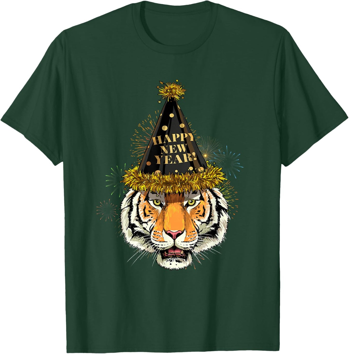 Tiger New Year Shirt 2024 Happy New Years Eve NYE Fireworks T-Shirt - T-Shirt | Forest