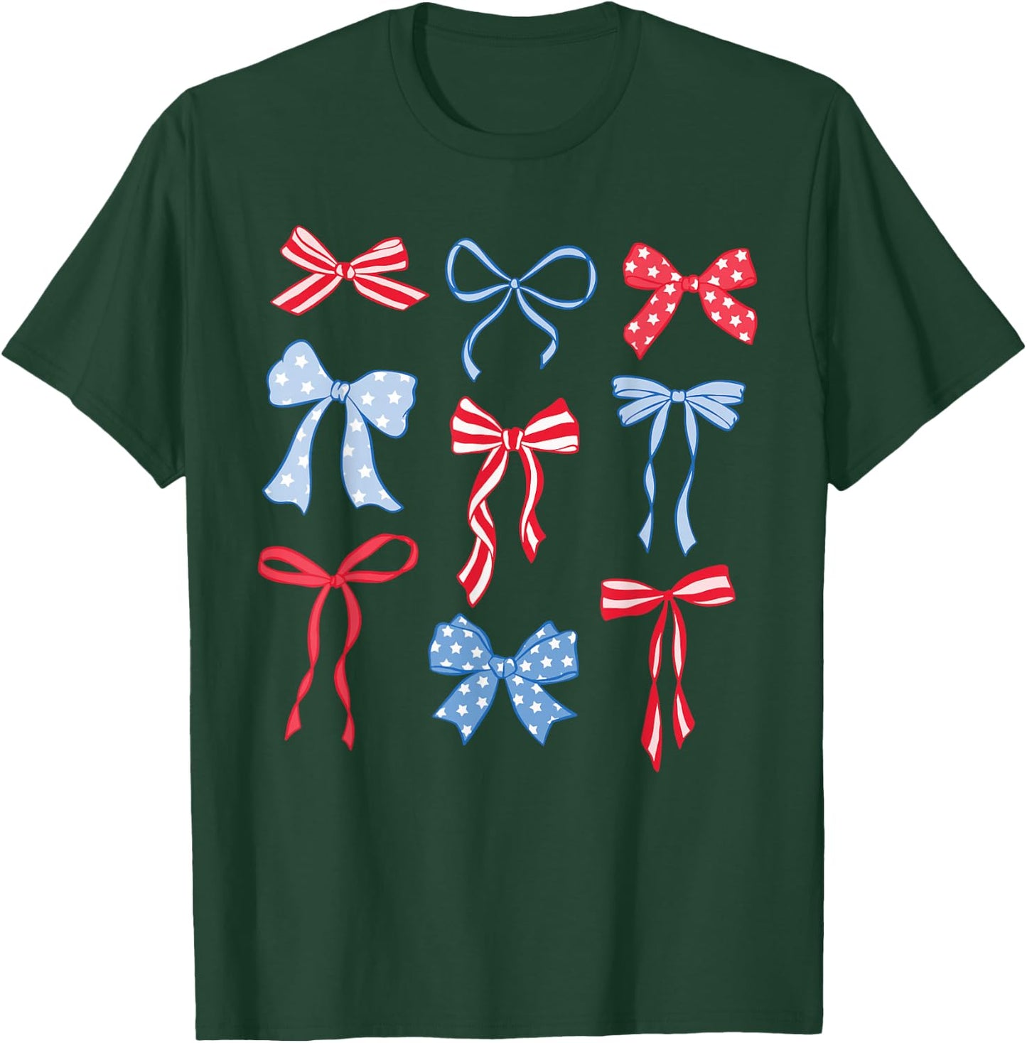 Red White And Blue American Coquette Bows Funny 4th Of July T-Shirt - T-Shirt | Forest