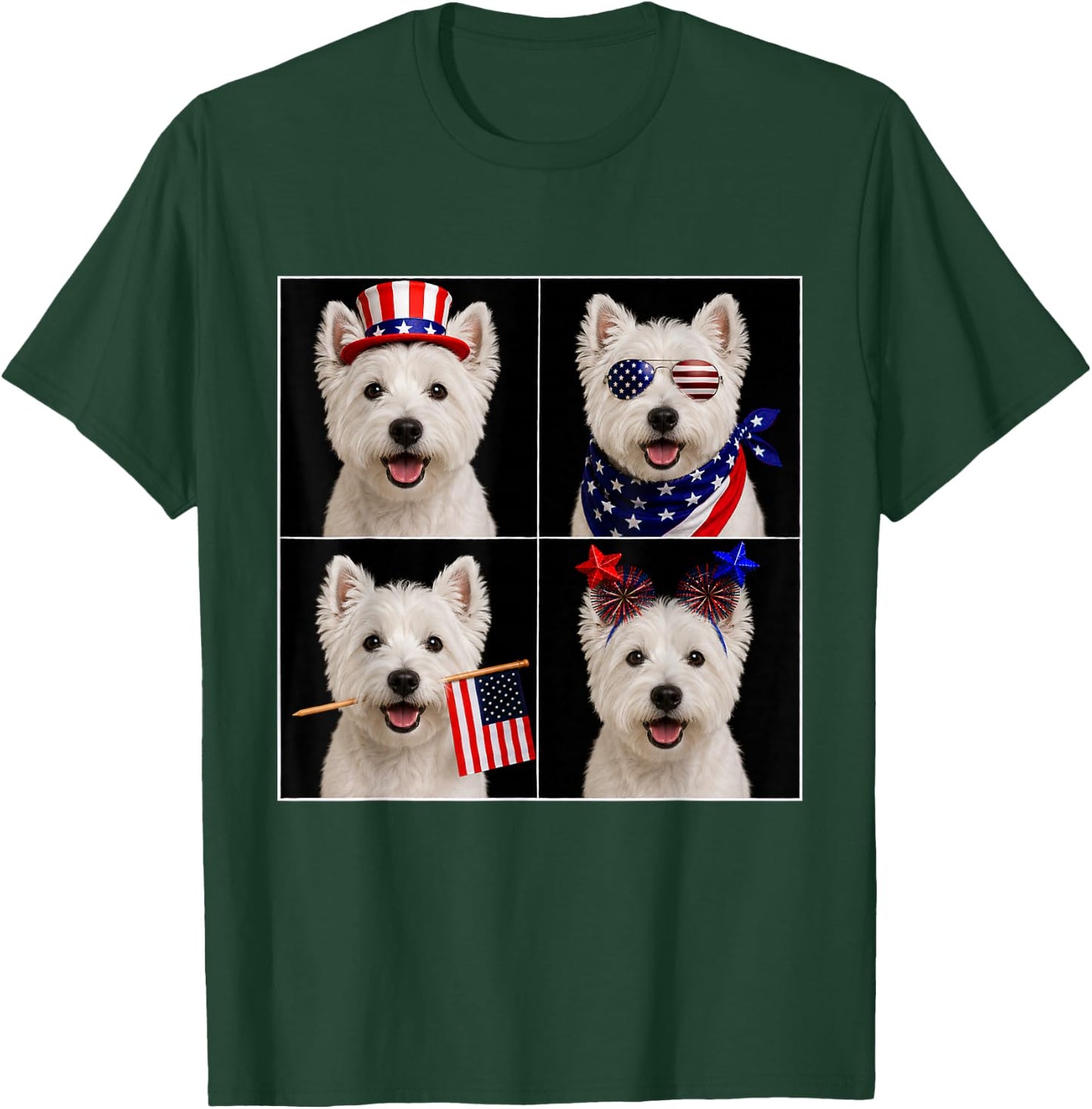 West Highland Terrier 4th of July Westie Dog USA Photobooth T-Shirt - T-Shirt | Forest