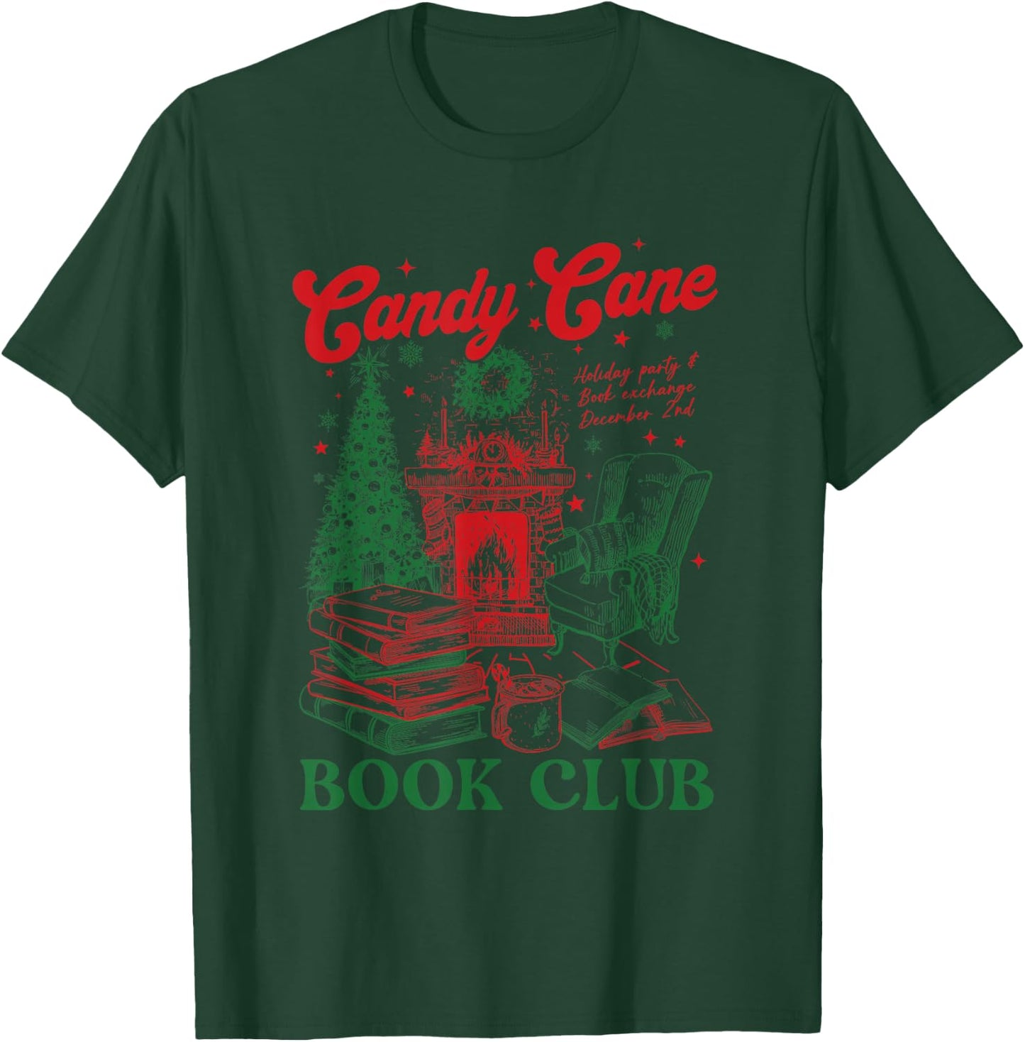 Bookish Christmas Candy Cane Book Club Book Love Winter T-Shirt - T-Shirt | Forest