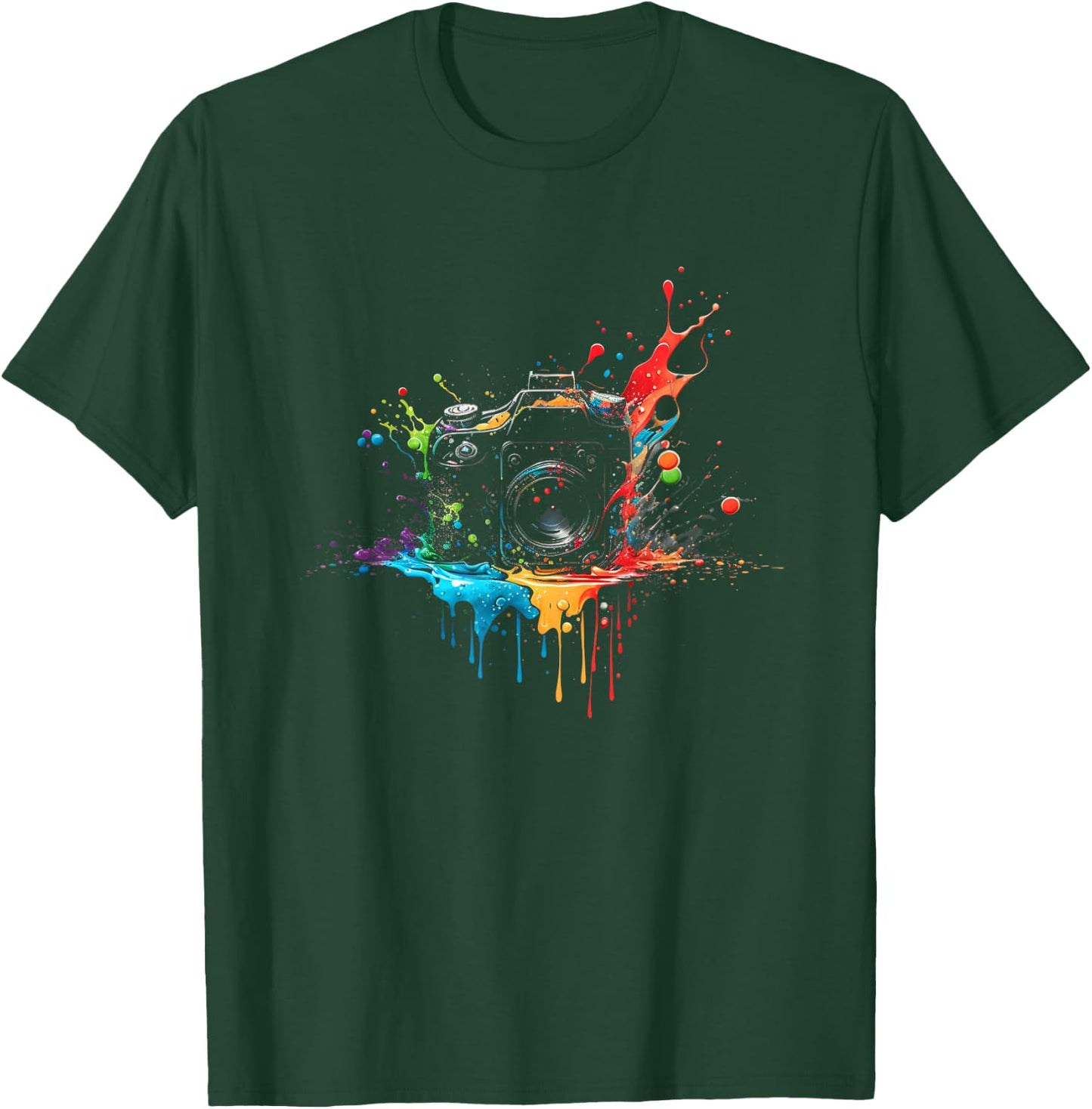 Camera Splash Art Photography SLR Photographer Retro , black T-Shirt - T-Shirt | Forest