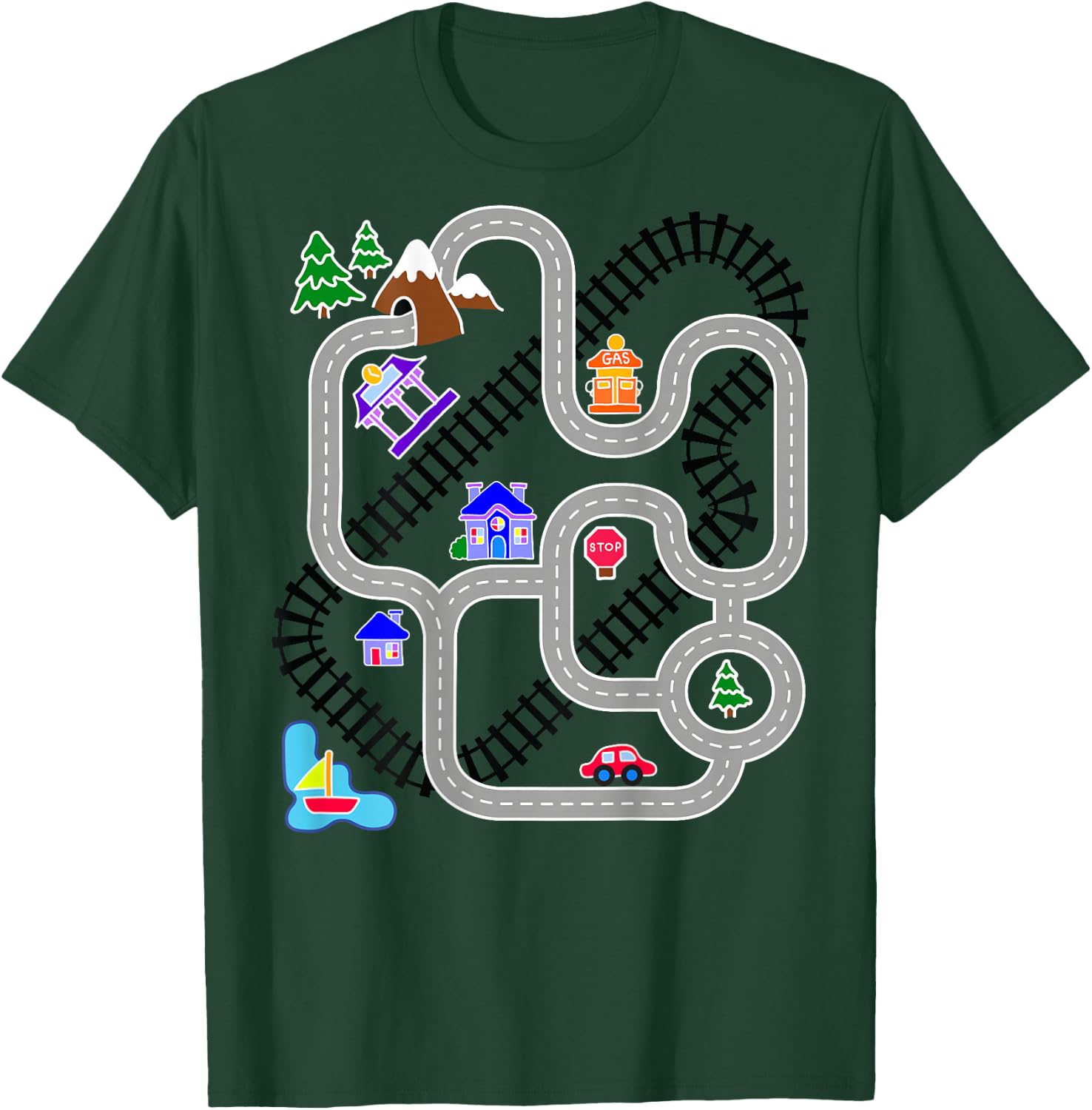 Novelty Gifts for Fathers Day, Car & Train Playmat Rug T-Shirt - T-Shirt | Forest