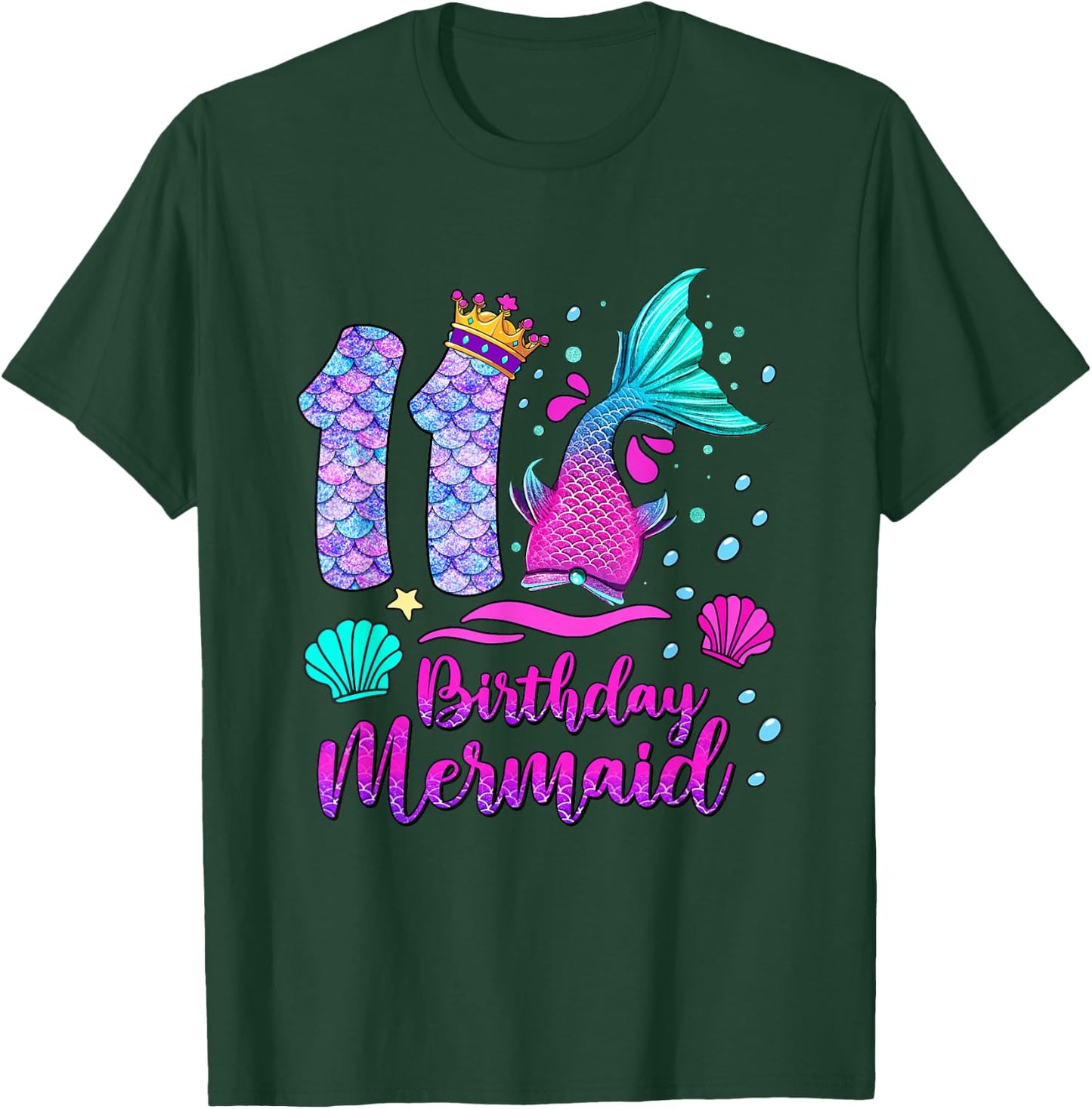 11 Birthday Mermaid Kids Girls 11th Birthday 11 Years Old T-Shirt - T-Shirt | Forest