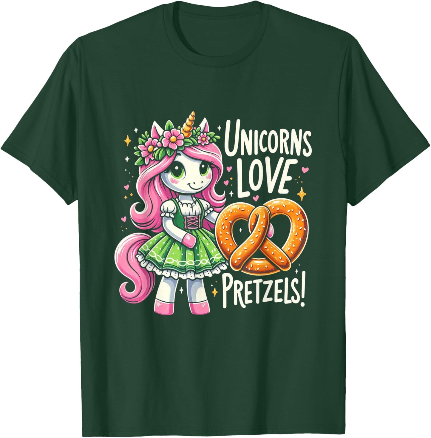 German Drindl Unicorn Love Pretzels Funny Oktoberfest Kids T-Shirt - T-Shirt | Forest