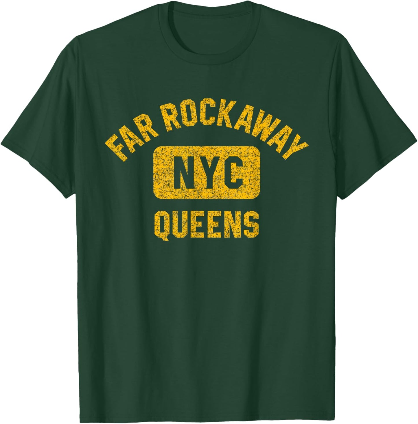 Far Rockaway Queens NYC Gym Style Distressed Amber Print T-Shirt - T-Shirt | Forest