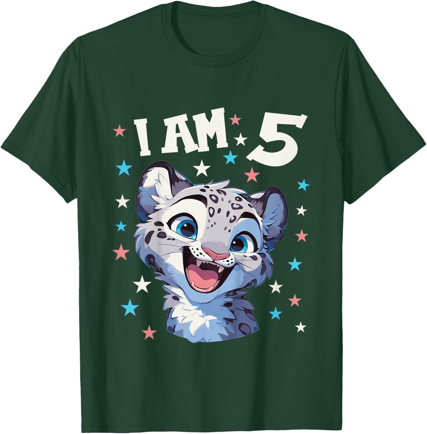 Kids 5 Years old 5 birthday Snow Leopards Boy girl Snow Leopard T-Shirt - T-Shirt | Forest