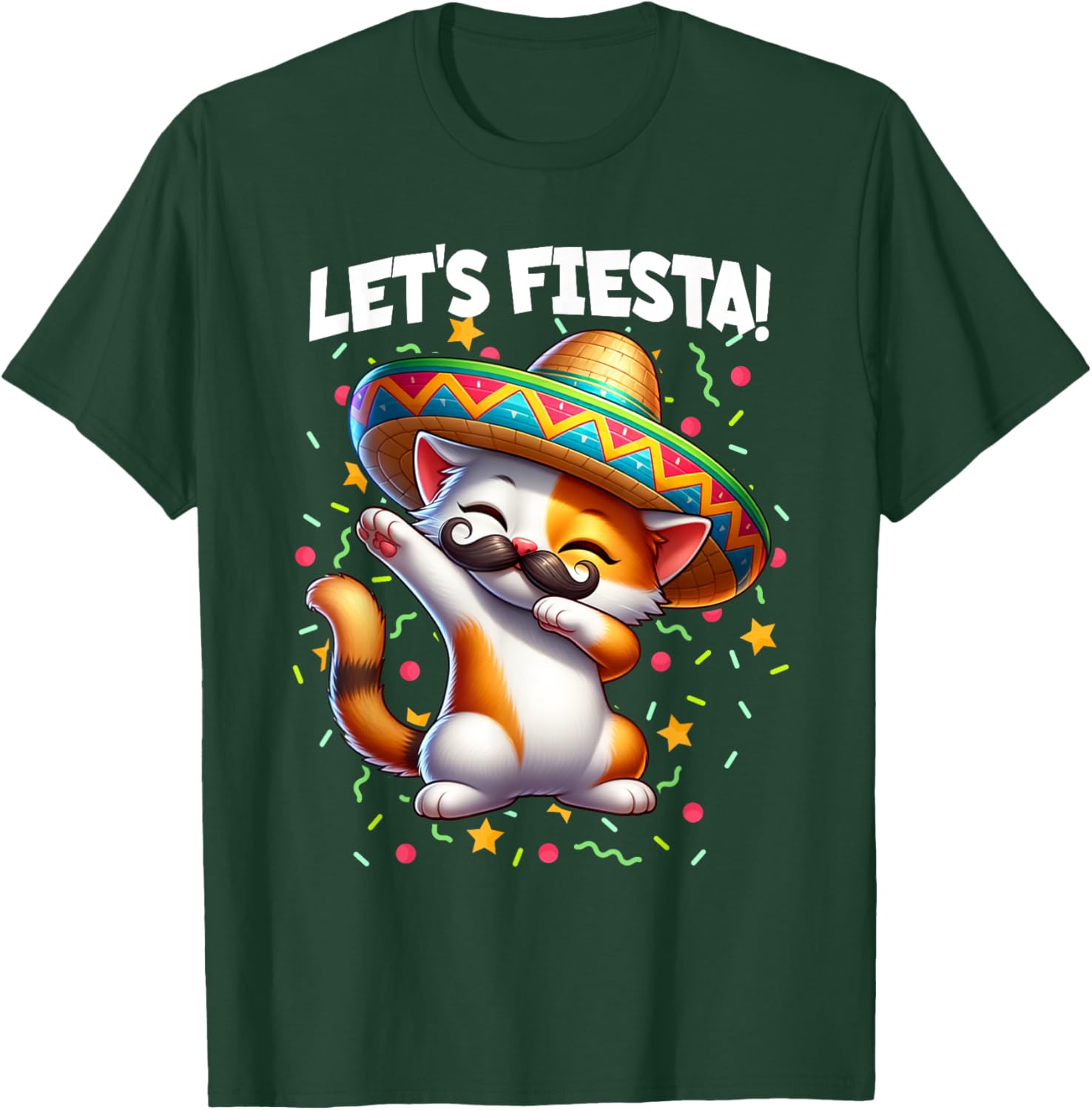 Let's Fiesta Cinco de Mayo Party Dabbing Cat Kitten Graphic Women Girls Kids T-Shirt - T-Shirt | Forest