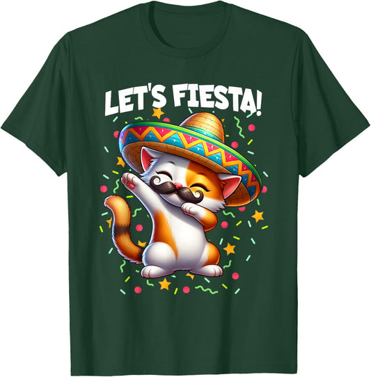 Let's Fiesta Cinco de Mayo Party Dabbing Cat Kitten Graphic Women Girls Kids T-Shirt - T-Shirt | Forest