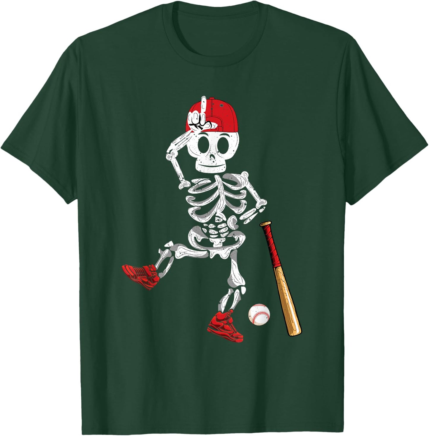 Baseball Skeleton Halloween Funny Skeleton Baseball Playing T-Shirt - T-Shirt | Forest