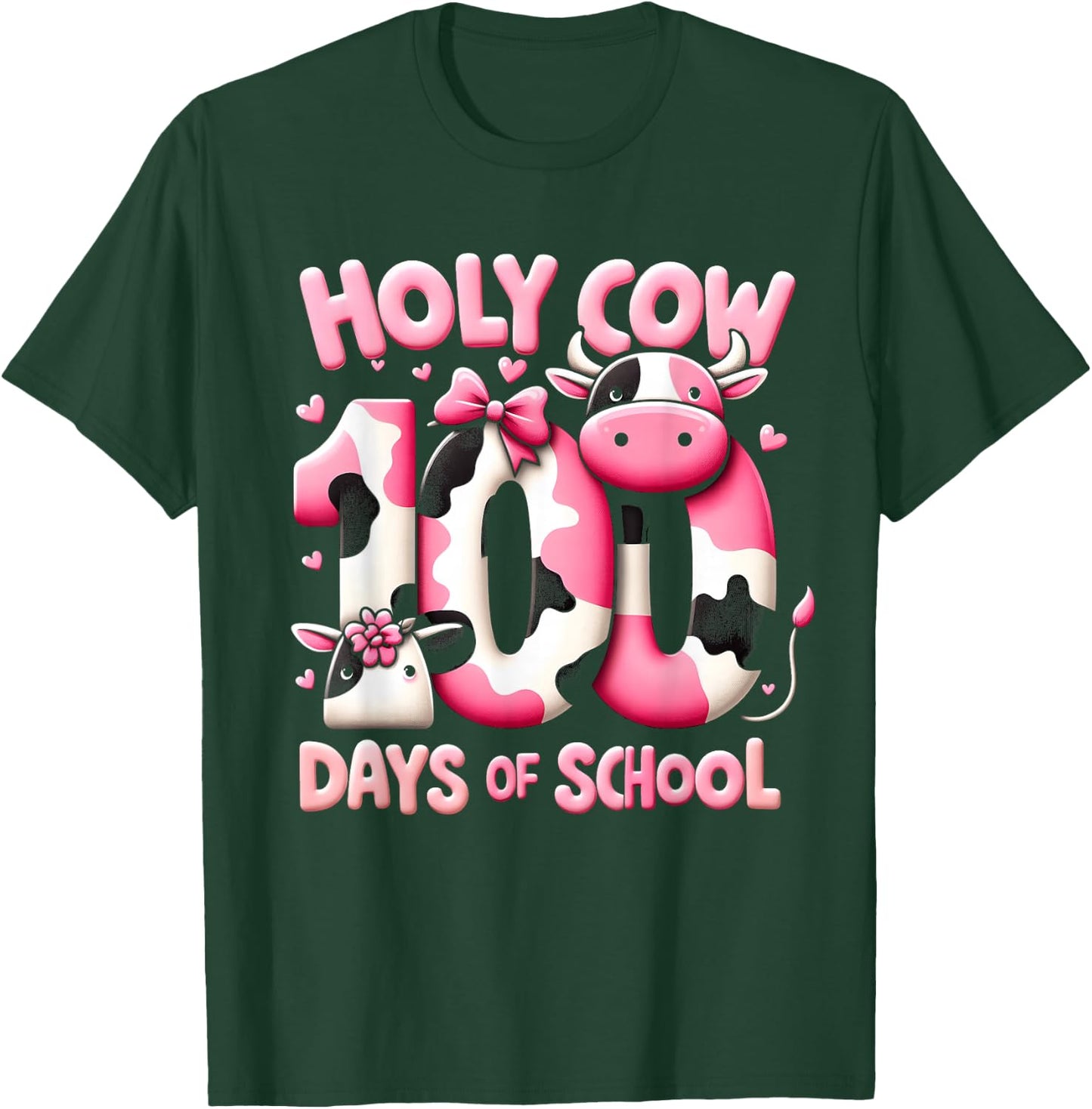 100th Day of School Pink Cow 100 Days of School Girl Teacher T-Shirt - T-Shirt | Forest