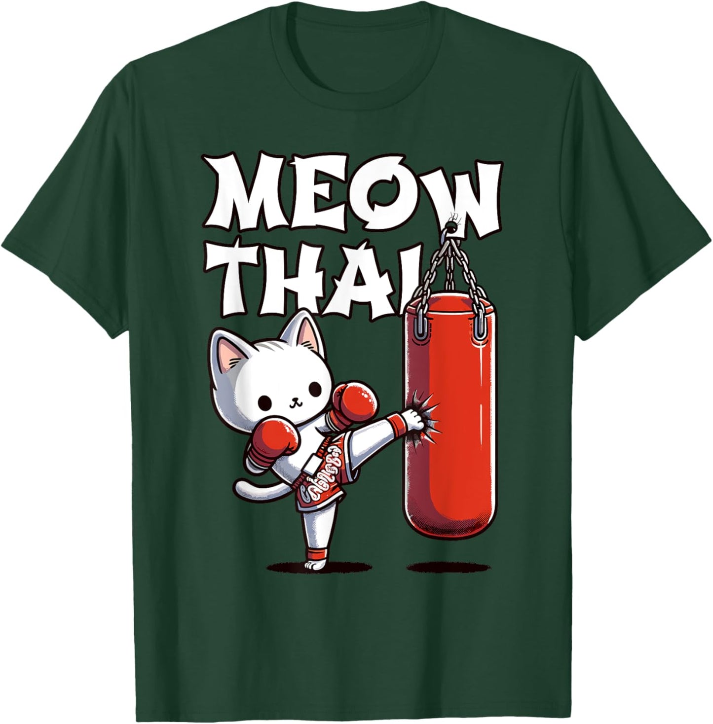Muay Thai Cat, Meow Thai | Thai Boxing For Youth | Muay Thai T-Shirt - T-Shirt | Forest